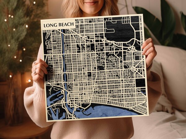 Long Beach 3D fa várostérkép fali dekoráció – Natura Products
