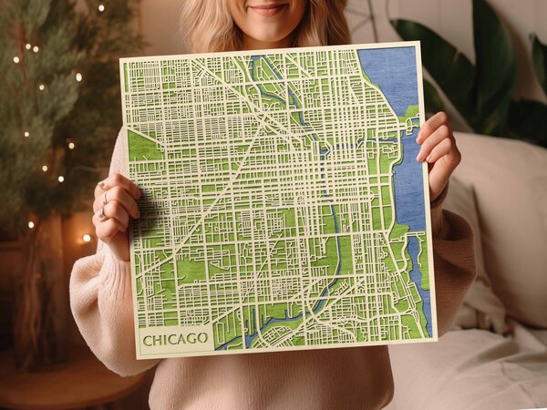 Chicago 3D fa várostérkép fali dekoráció – Natura Products