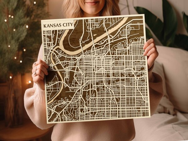 Kansas City 3D fa várostérkép fali dekoráció – Natura Products