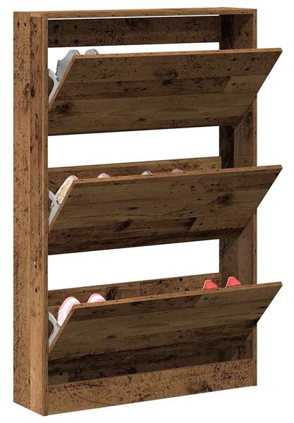 VidaXL Cipőszekrény tárolóval Régi fa 80 x 21 x 125.5 cm Faanyag