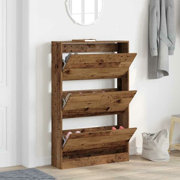 VidaXL Cipőszekrény tárolóval Régi fa 80 x 21 x 125.5 cm Faanyag