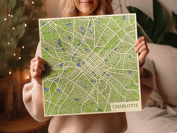 Charlotte 3D fa várostérkép fali dekoráció – Natura Products