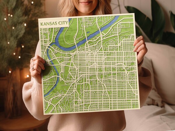 Kansas City 3D fa várostérkép fali dekoráció – Natura Products