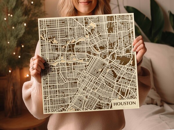 Houston 3D fa várostérkép fali dekoráció – Natura Products