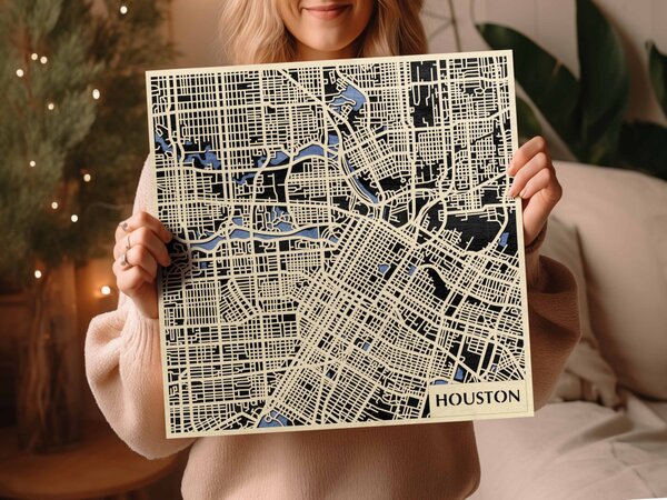 Houston 3D fa várostérkép fali dekoráció – Natura Products