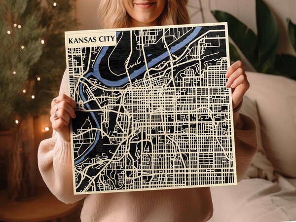 Kansas City 3D fa várostérkép fali dekoráció – Natura Products
