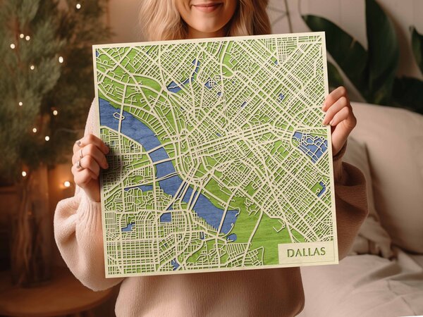 Dallas 3D fa várostérkép fali dekoráció – Natura Products