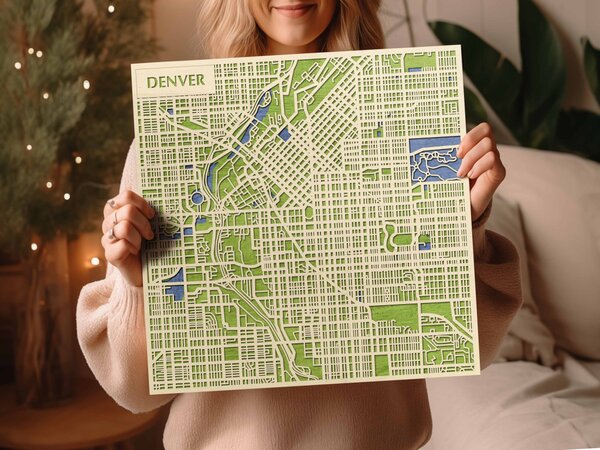 Denver 3D fa várostérkép fali dekoráció – Natura Products