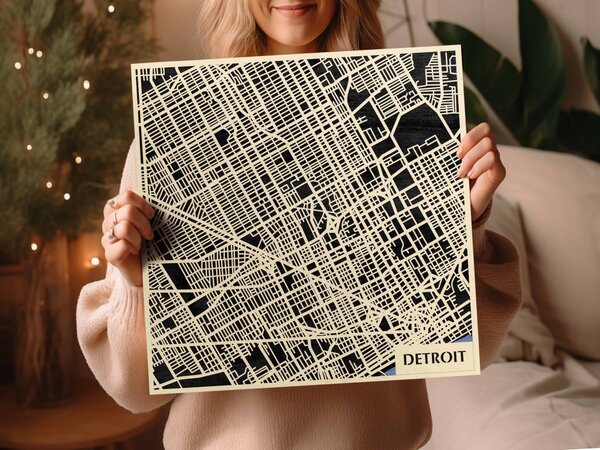 Detroit 3D fa várostérkép fali dekoráció – Natura Products