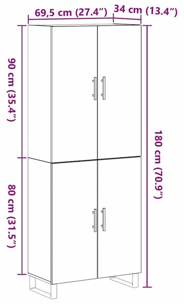 VidaXL Magasfiú 2 db Musta tammi 69,5 x 34 x 180 cm Műanyag Fa és Üveg