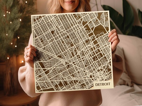 Detroit 3D fa várostérkép fali dekoráció – Natura Products