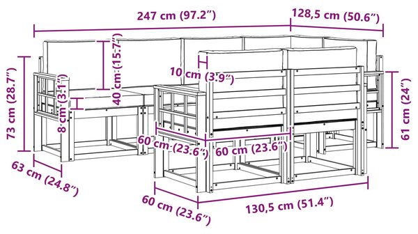 VidaXL Kültéri kanapé szett 7 pcs Természetes és Világosszürke