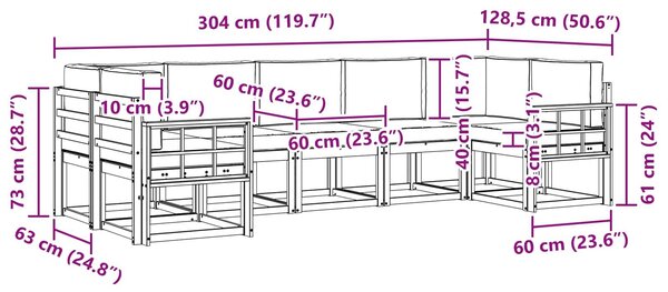 VidaXL Kültéri kanapé szett 7 pcs Természetes és Világosszürke