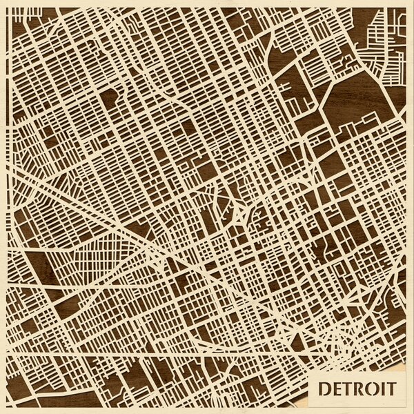 Detroit 3D fa várostérkép fali dekoráció – Natura Products