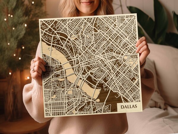 Dallas 3D fa várostérkép fali dekoráció – Natura Products