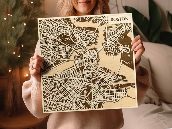 Boston 3D fa várostérkép fali dekoráció – Natura Products