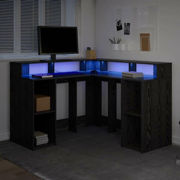 VidaXL Asztal LED -es lámpákkal Musta tammi 130 x 130 x 91 cm Faanyag