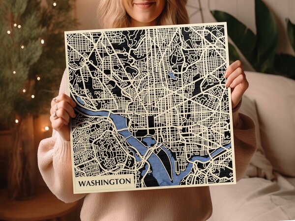 Washington 3D fa várostérkép fali dekoráció – Natura Products