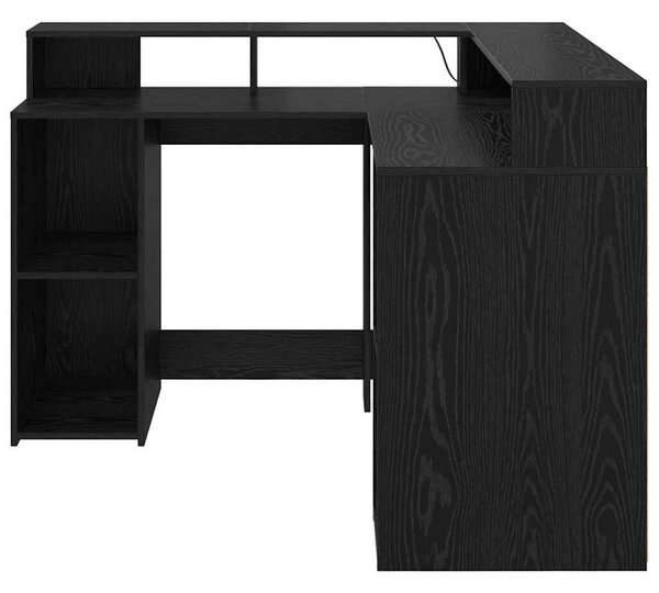 VidaXL Asztal LED -es lámpákkal Musta tammi 130 x 130 x 91 cm Faanyag
