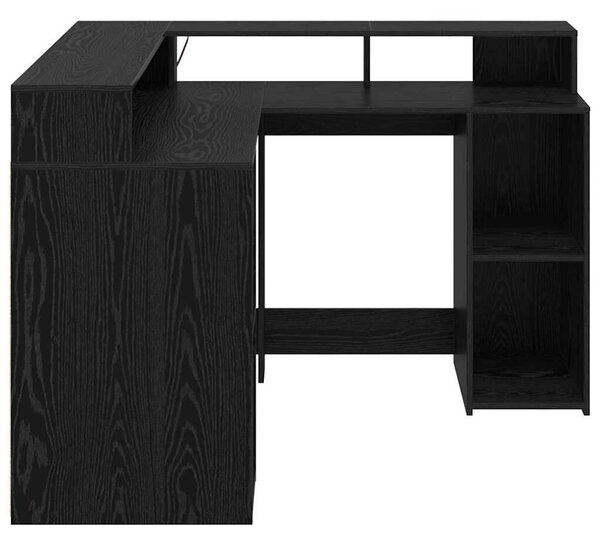 VidaXL Asztal LED -es lámpákkal Musta tammi 130 x 130 x 91 cm Faanyag