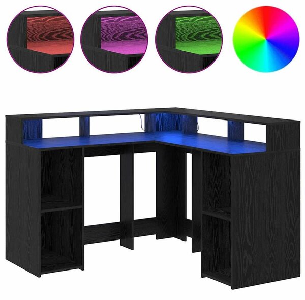 VidaXL Asztal LED -es lámpákkal Musta tammi 130 x 130 x 91 cm Faanyag