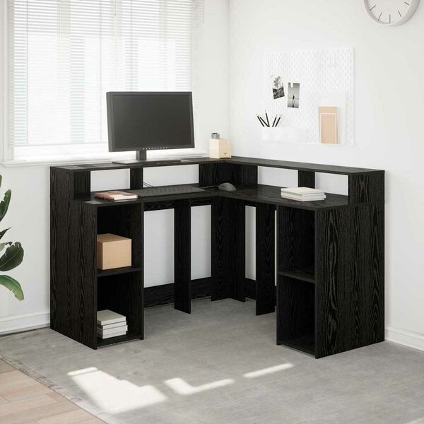VidaXL Asztal LED -es lámpákkal Musta tammi 130 x 130 x 91 cm Faanyag