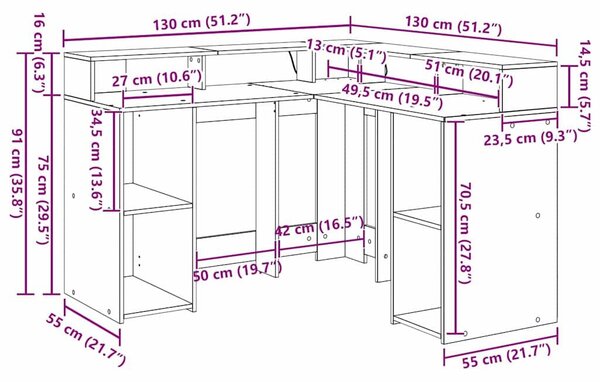 VidaXL Asztal LED -es lámpákkal Musta tammi 130 x 130 x 91 cm Faanyag