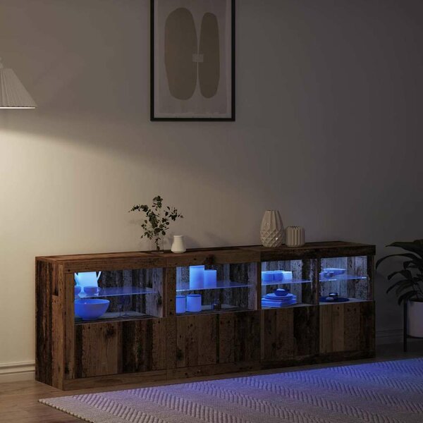 VidaXL Széf LED -es lámpákkal Régi fa 202 x 37 x 67 cm Faanyag