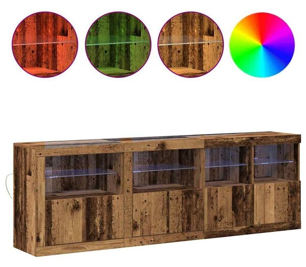 VidaXL Széf LED -es lámpákkal Régi fa 202 x 37 x 67 cm Faanyag