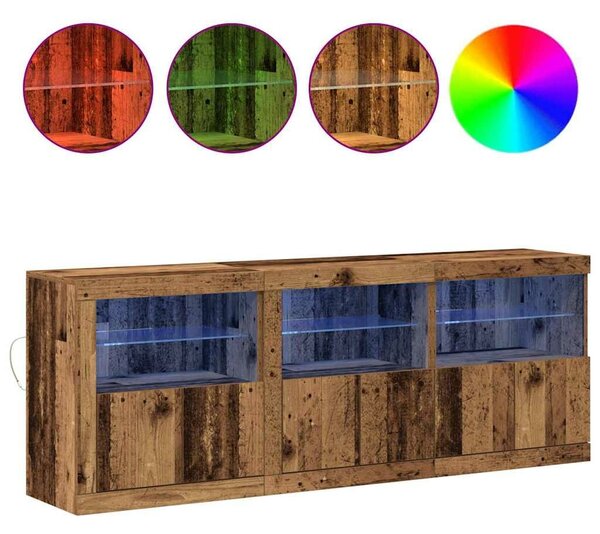 VidaXL Széf LED -es lámpákkal Régi fa 181.5 x 37 x 67 cm Faanyag
