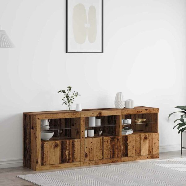 VidaXL Széf LED -es lámpákkal Régi fa 181.5 x 37 x 67 cm Faanyag