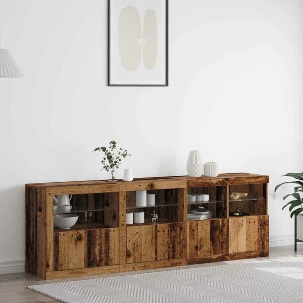 VidaXL Széf LED -es lámpákkal Régi fa 202 x 37 x 67 cm Faanyag