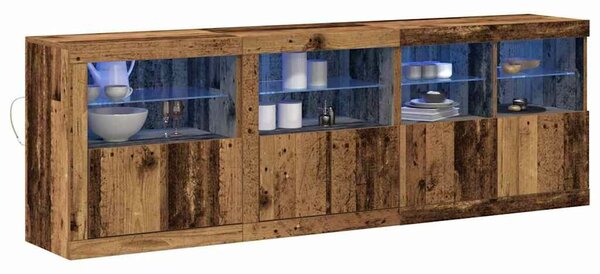 VidaXL Széf LED -es lámpákkal Régi fa 202 x 37 x 67 cm Faanyag