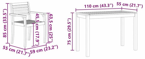 VidaXL Kert étkező szett 3 pcs Barna Tömör Akácfa