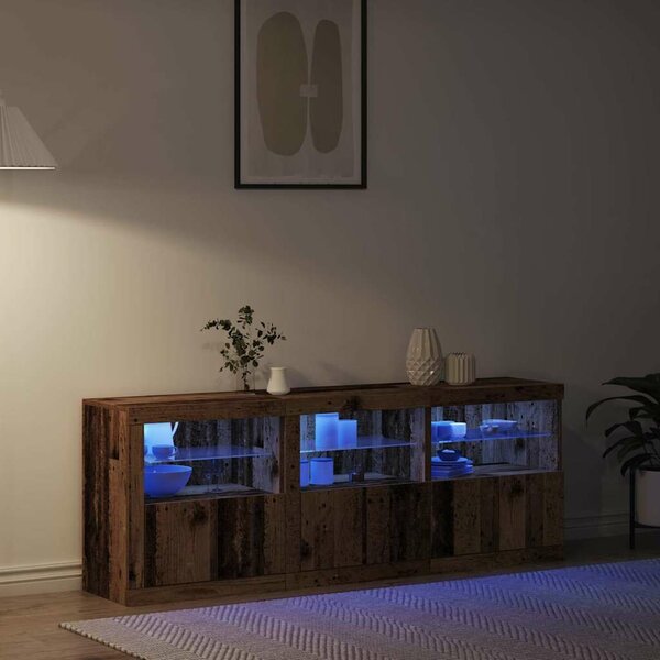 VidaXL Széf LED -es lámpákkal Régi fa 181.5 x 37 x 67 cm Faanyag