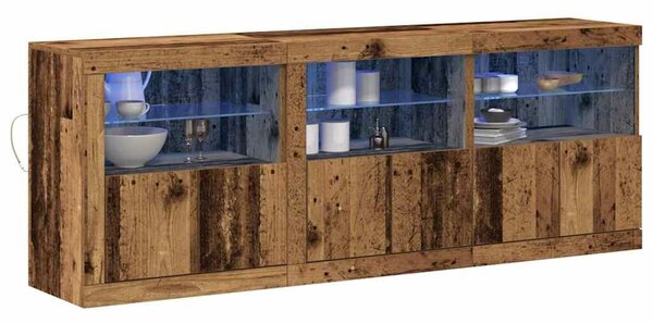 VidaXL Széf LED -es lámpákkal Régi fa 181.5 x 37 x 67 cm Faanyag