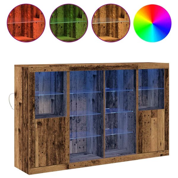VidaXL LED tálaló Öreg fa 163 x 37 x 100 cm Szerelt Fa
