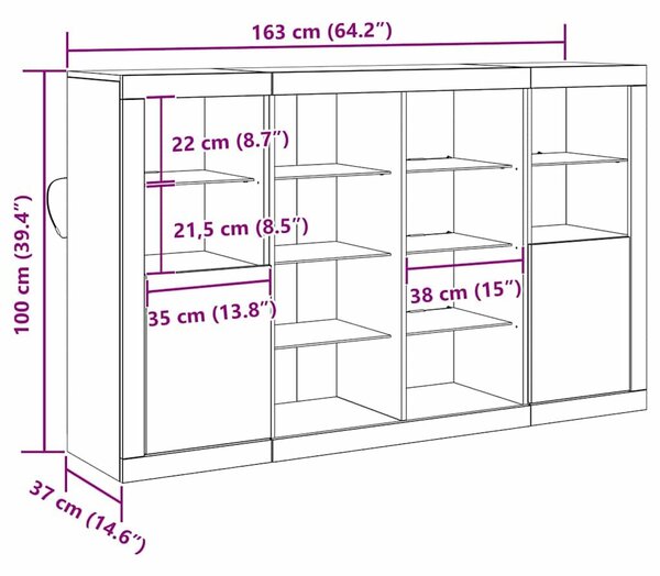 VidaXL LED tálaló Öreg fa 163 x 37 x 100 cm Szerelt Fa
