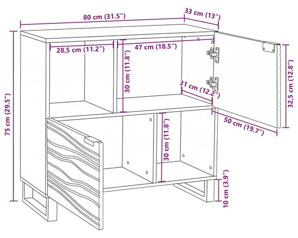 VidaXL Komód Barna 80 x 33 x 75 cm tömör mangófa