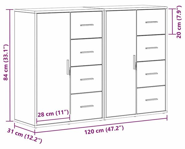 VidaXL Oldalszekrények fiókkal 2 pcs Régi fa 60 x 31 x 84 cm Faanyag