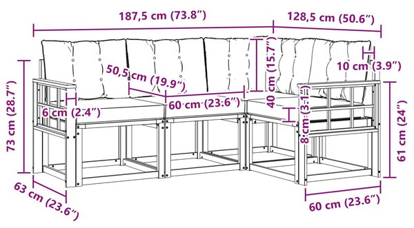 VidaXL Kültéri kanapé szett párnával 4 pcs Természetes és fekete