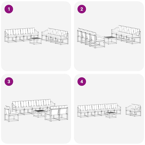 VidaXL Kültéri kanapé szett párnával 9 pcs Fehér és Fekete