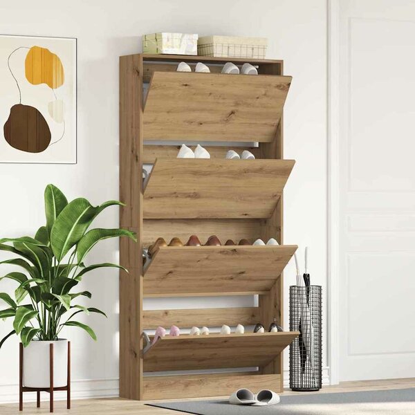 VidaXL Cipőszekrény ajtóval kézműves tölgy 80 x 21 x 163.5 cm Faanyag