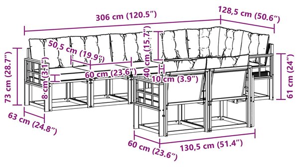 VidaXL Kültéri kanapé szett párnával 8 pcs Fehér és Fekete