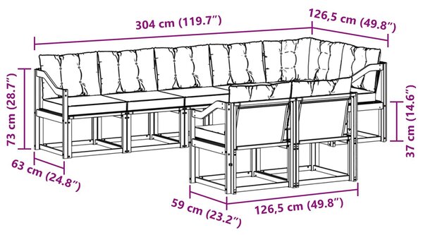 VidaXL Kültéri kanapé szett párnával 8 pcs Fehér és Krém színű