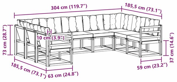 VidaXL Kültéri kanapé szett párnával 9 pcs Természetes és krémszínű