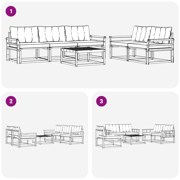 VidaXL Kültéri kanapé szett 6 pcs Fehér és Fekete 79 x 79 x 37 cm