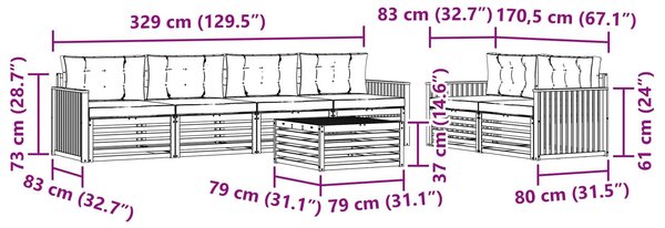 VidaXL Kültéri kanapé szett párnával 7 pcs Természetes és krémszínű