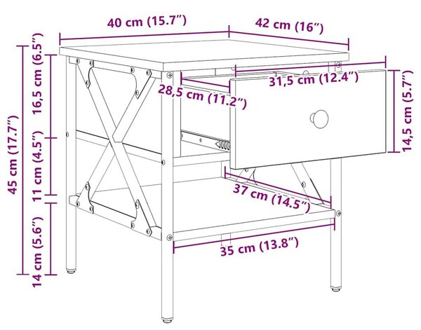 VidaXL Éjjeli szekrény fiókkal 2 pcs kézműves tölgy 40 x 42 x 45 cm