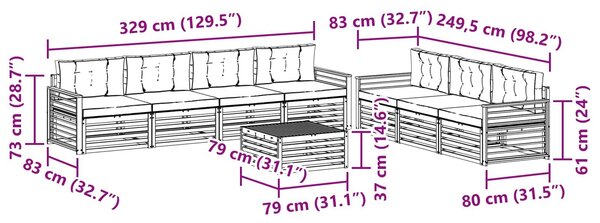 VidaXL Kültéri kanapé szett 8 pcs Természetes és Világosszürke